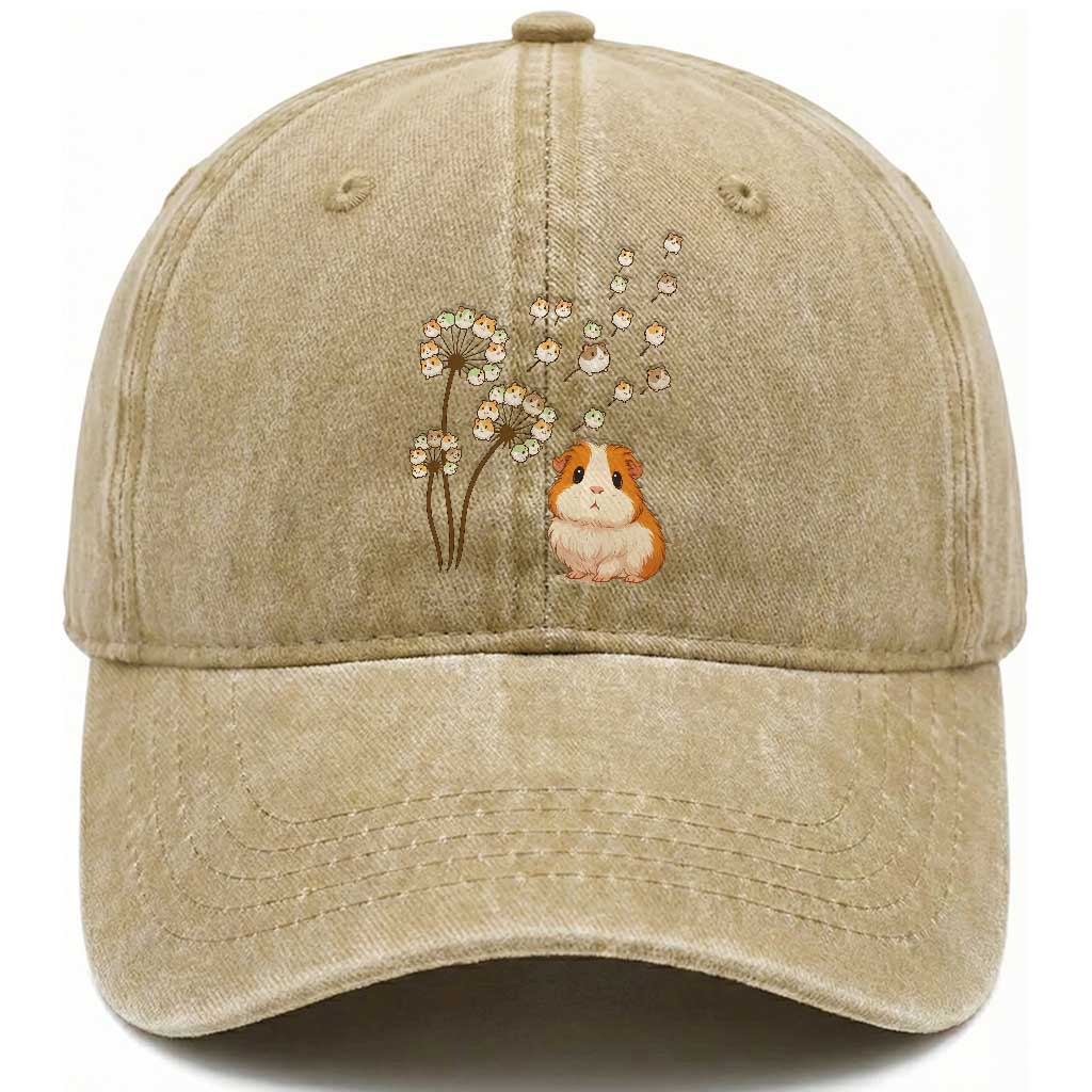 Flower Guinea Pig Dandelion Washed Cotton Baseball Cap Funny Cavy Lover Gift