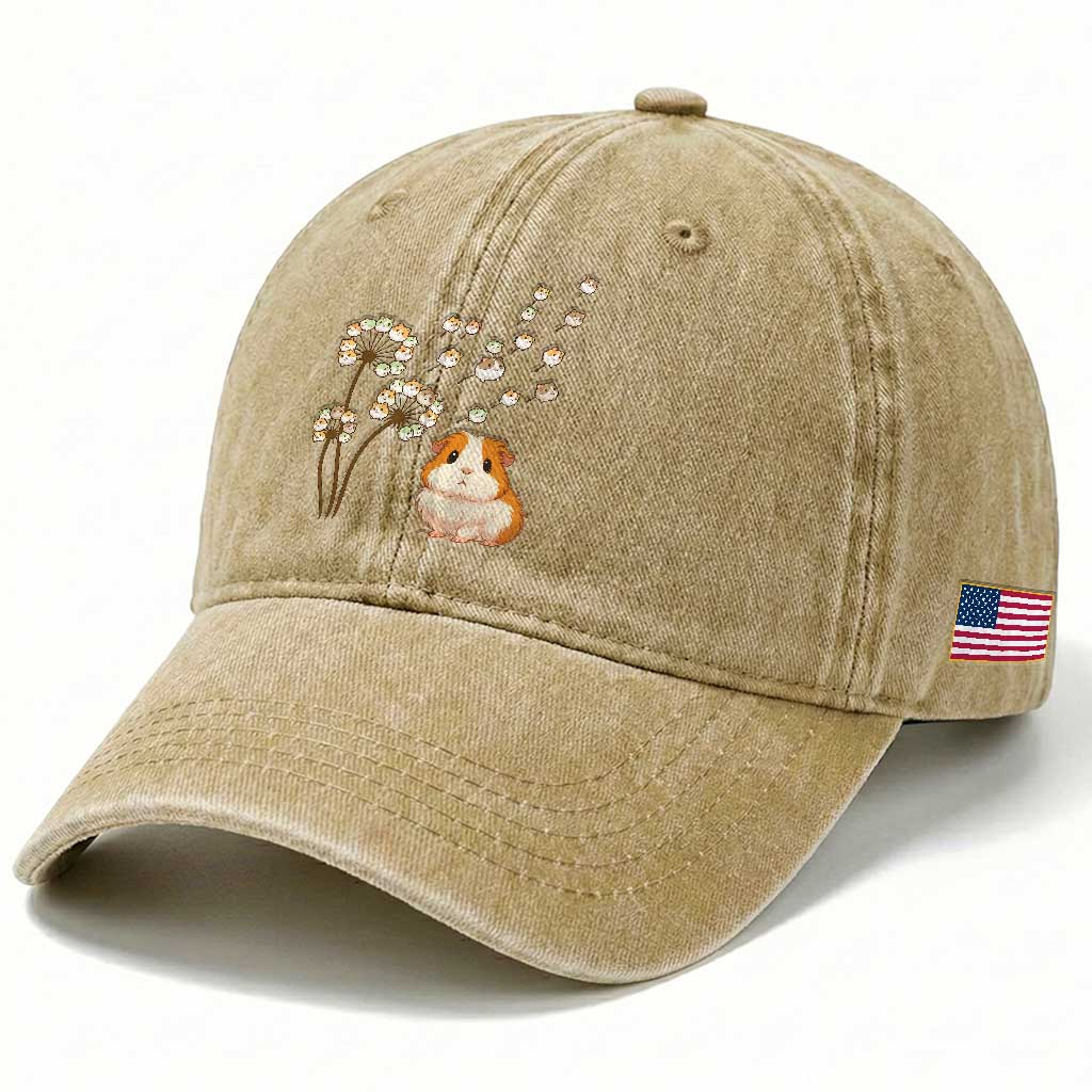 Flower Guinea Pig Dandelion Washed Cotton Baseball Cap Funny Cavy Lover Gift