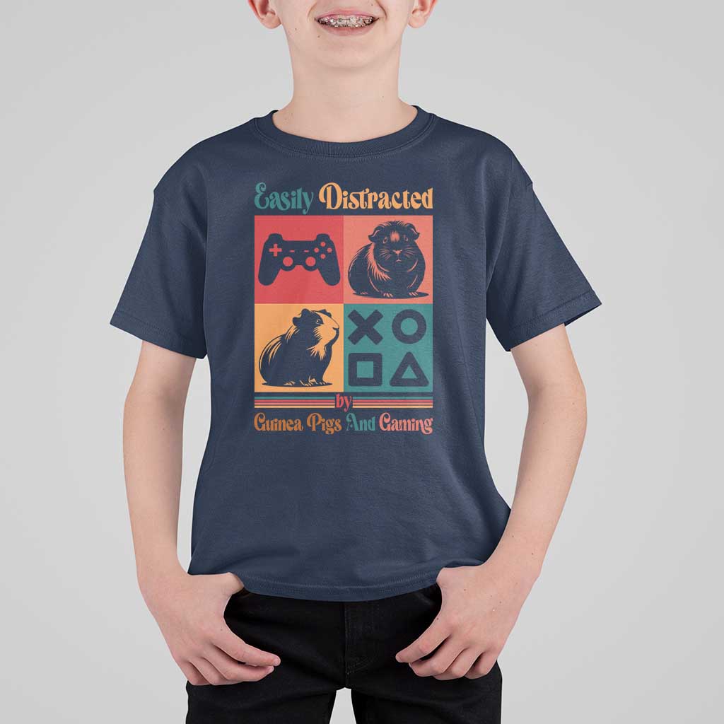 Funny Easily Distracted By Guinea Pigs And Gaming T Shirt For Kid Game Lover Gift - Wonder Print Shop