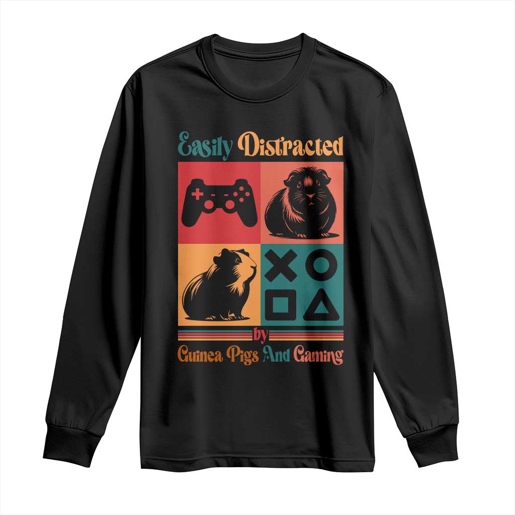 Funny Easily Distracted By Guinea Pigs And Gaming Long Sleeve Shirt Game Lover Gift - Wonder Print Shop