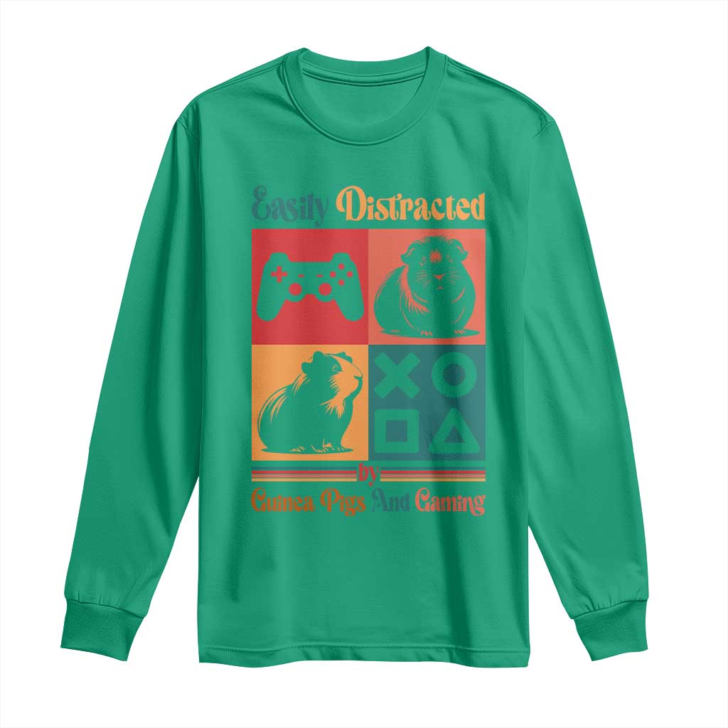 Funny Easily Distracted By Guinea Pigs And Gaming Long Sleeve Shirt Game Lover Gift - Wonder Print Shop