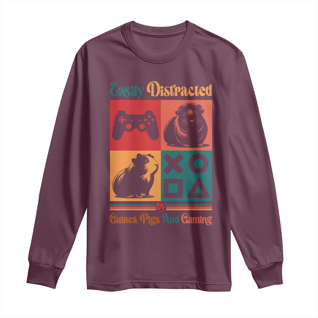 Funny Easily Distracted By Guinea Pigs And Gaming Long Sleeve Shirt Game Lover Gift - Wonder Print Shop