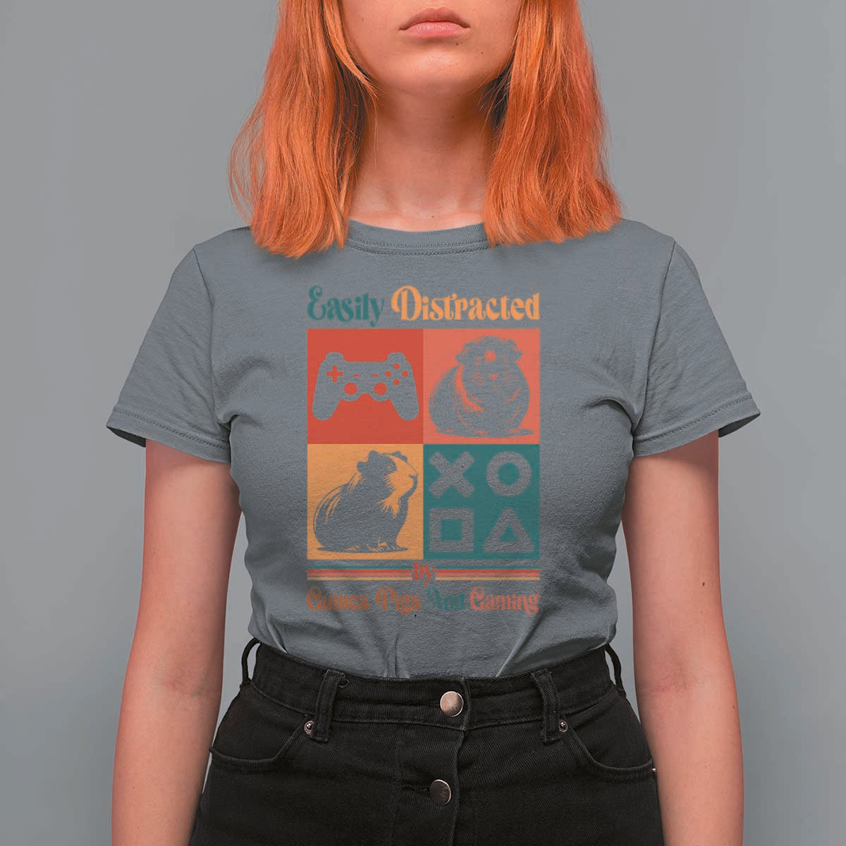 Funny Easily Distracted By Guinea Pigs And Gaming T Shirt For Women Game Lover Gift - Wonder Print Shop