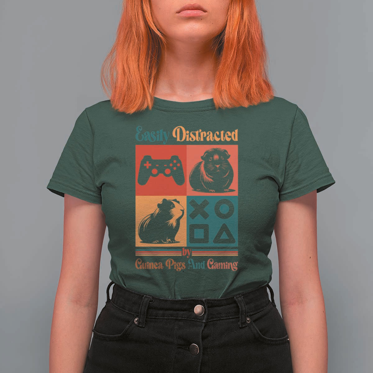 Funny Easily Distracted By Guinea Pigs And Gaming T Shirt For Women Game Lover Gift - Wonder Print Shop