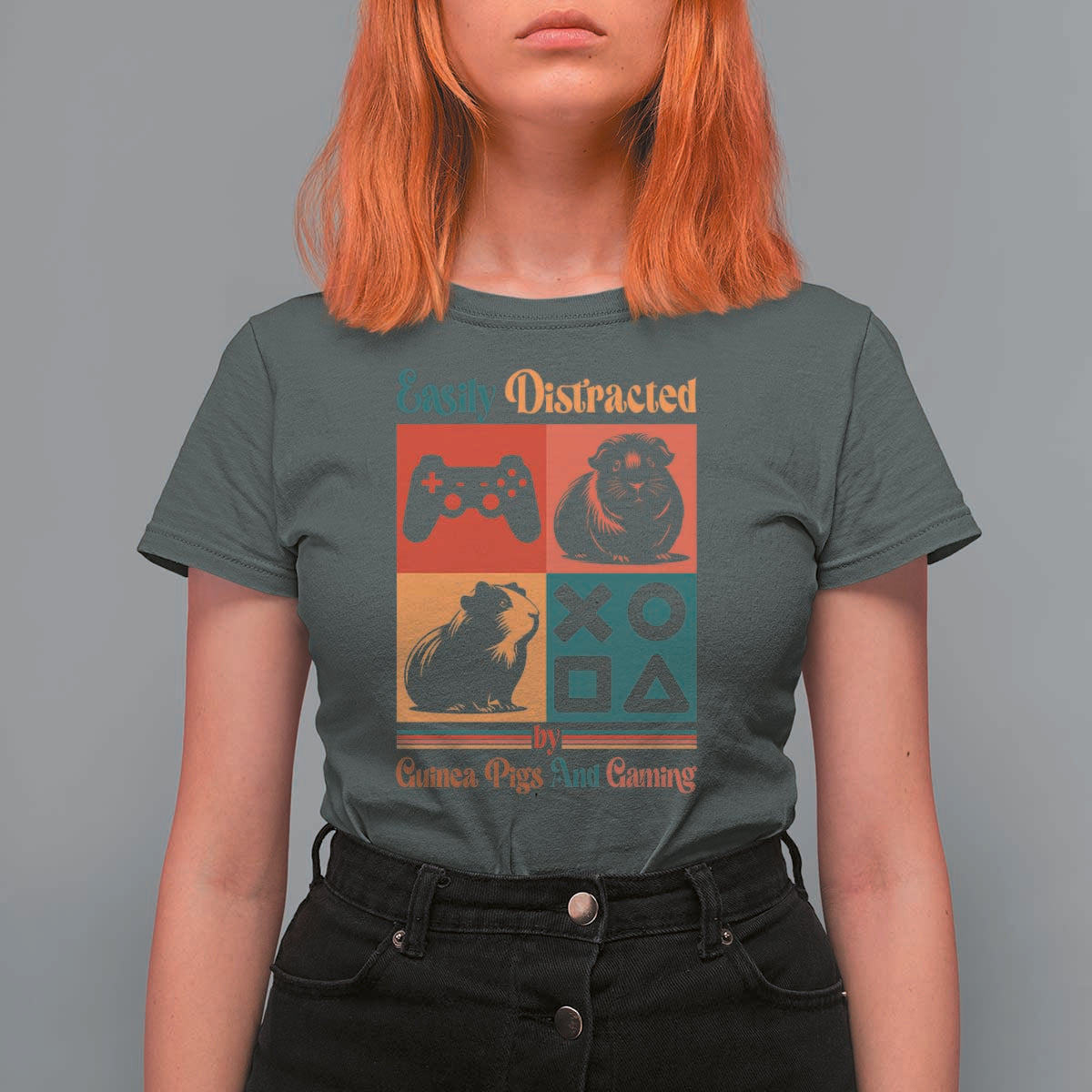 Funny Easily Distracted By Guinea Pigs And Gaming T Shirt For Women Game Lover Gift - Wonder Print Shop