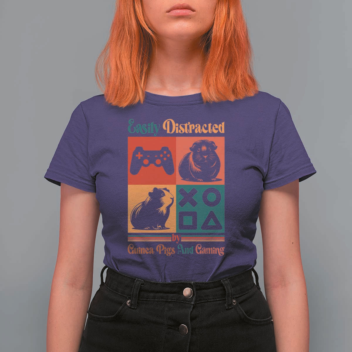 Funny Easily Distracted By Guinea Pigs And Gaming T Shirt For Women Game Lover Gift - Wonder Print Shop