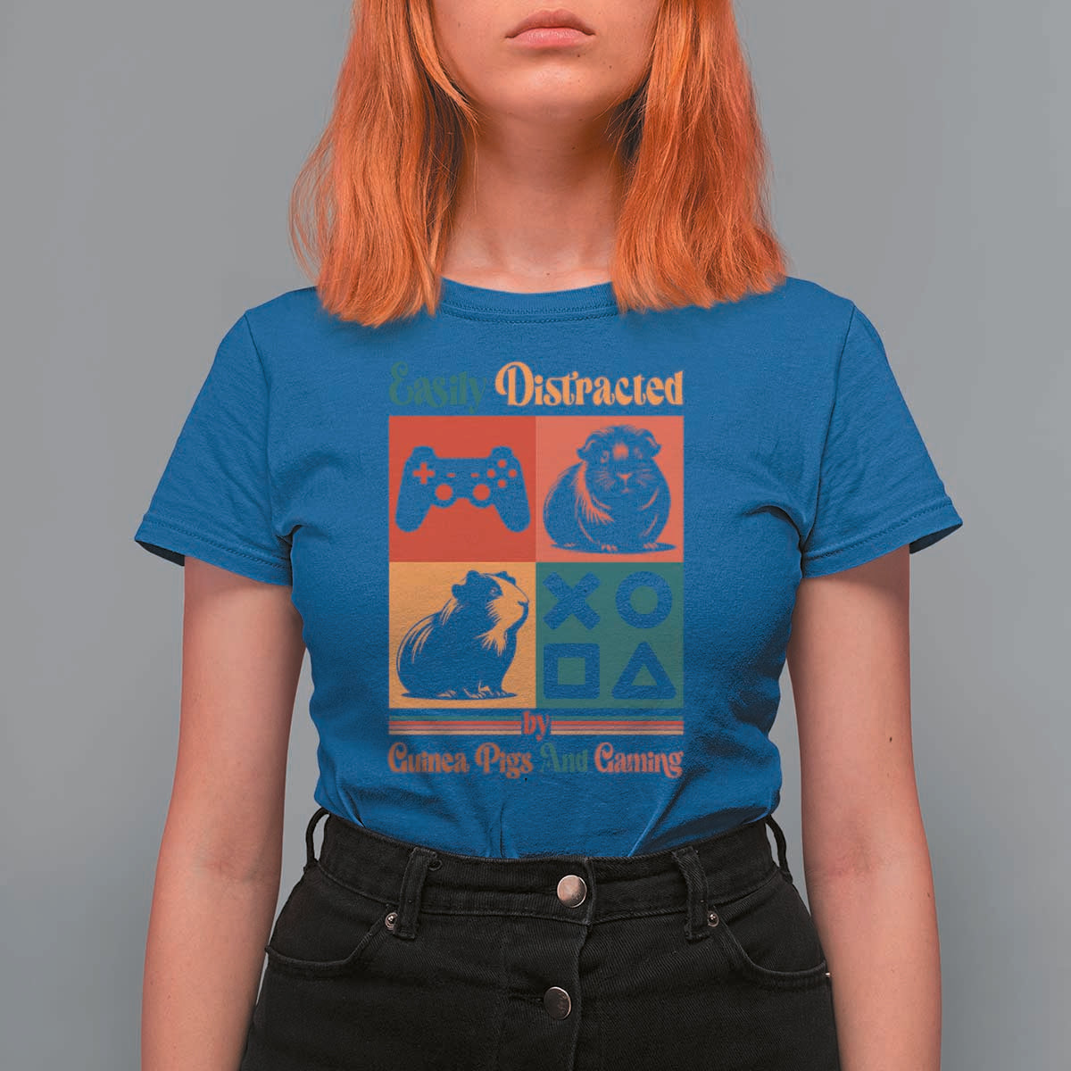 Funny Easily Distracted By Guinea Pigs And Gaming T Shirt For Women Game Lover Gift - Wonder Print Shop