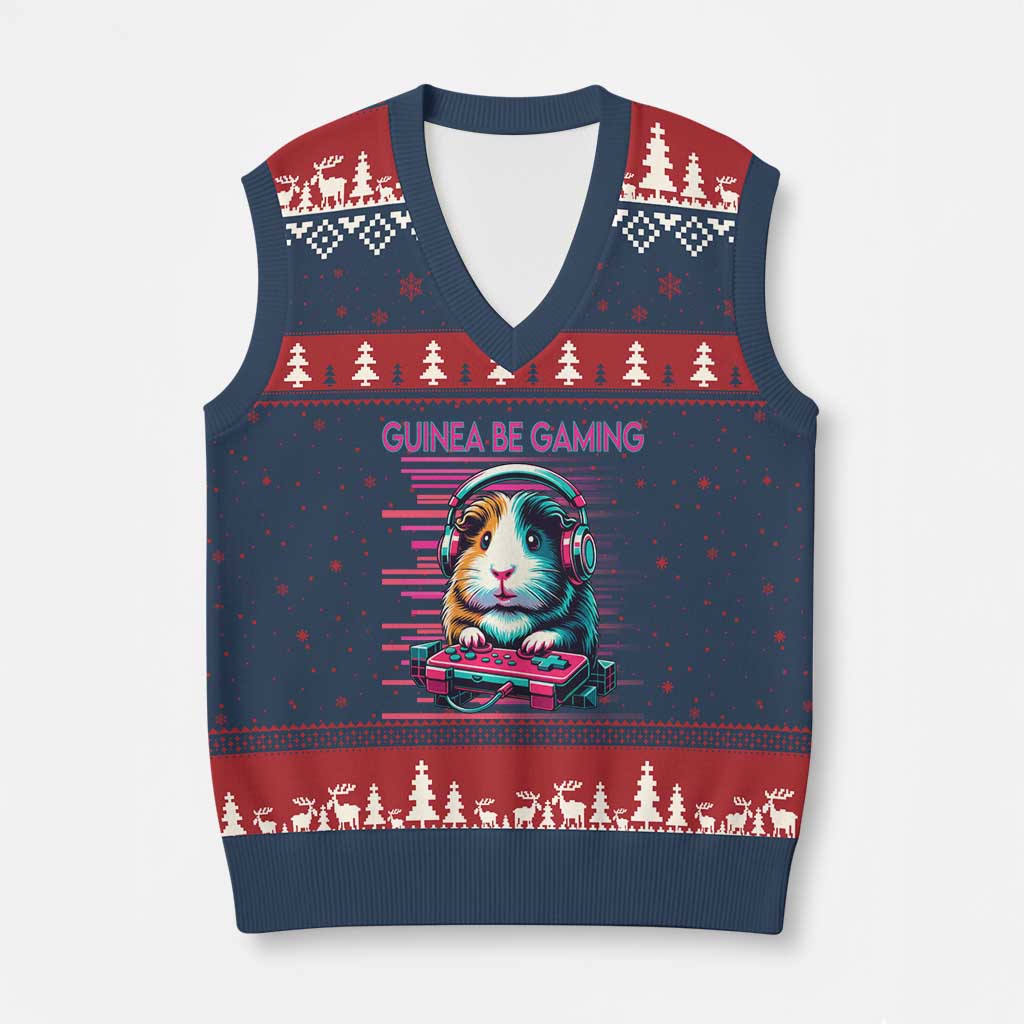 Funny Guinea Pig Video Game Player Gift V-Neck Knit Sweater Vest Guinea Be Gaming - Wonder Print Shop