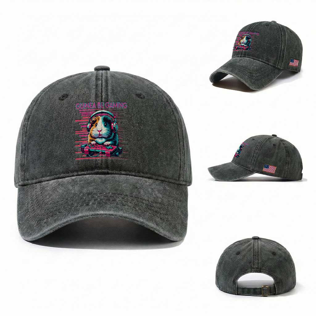 Funny Guinea Pig Video Game Player Gift Washed Cotton Baseball Cap Guinea Be Gaming