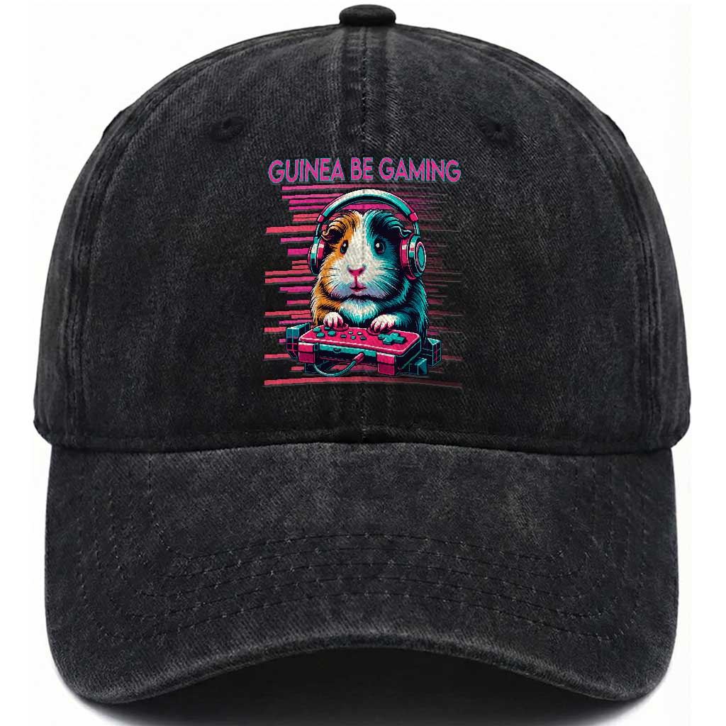 Funny Guinea Pig Video Game Player Gift Washed Cotton Baseball Cap Guinea Be Gaming
