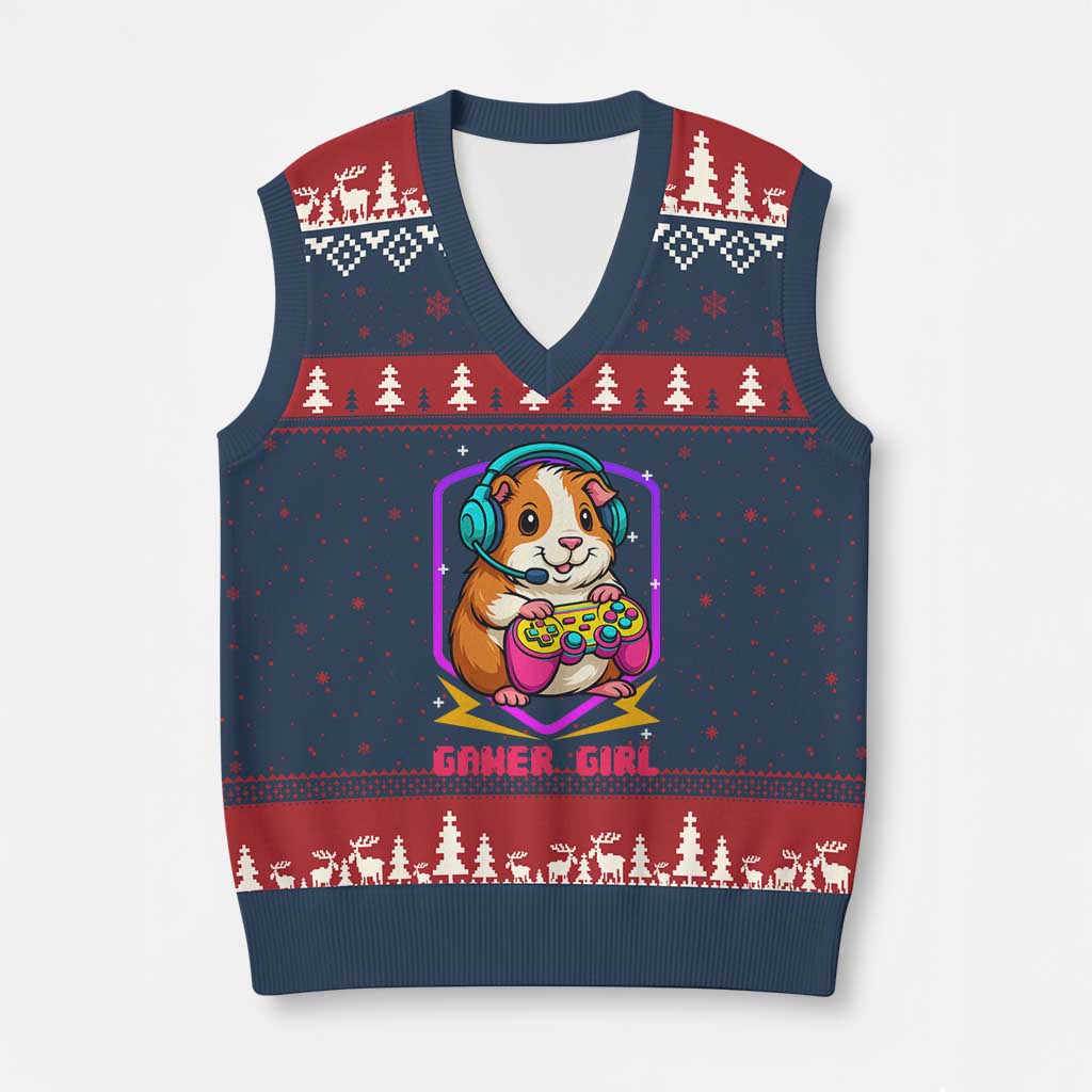 Guinea Pig Video Game Rodent Lover V-Neck Knit Sweater Vest Funny Gamers Girl Gift - Wonder Print Shop