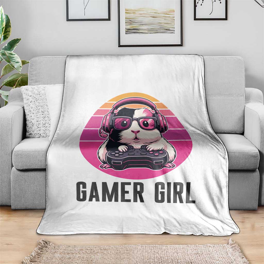 Funny Guinea Pig Video Game Rodent Lover Throw Blanket Gamers Girl Sunset Retro Gift - Wonder Print Shop