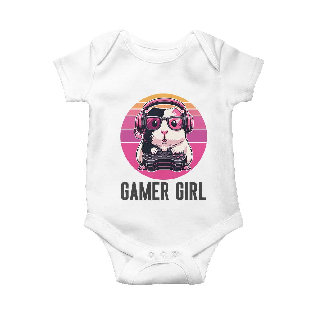 Funny Guinea Pig Video Game Rodent Lover Baby Onesie Gamers Girl Sunset Retro Gift - Wonder Print Shop