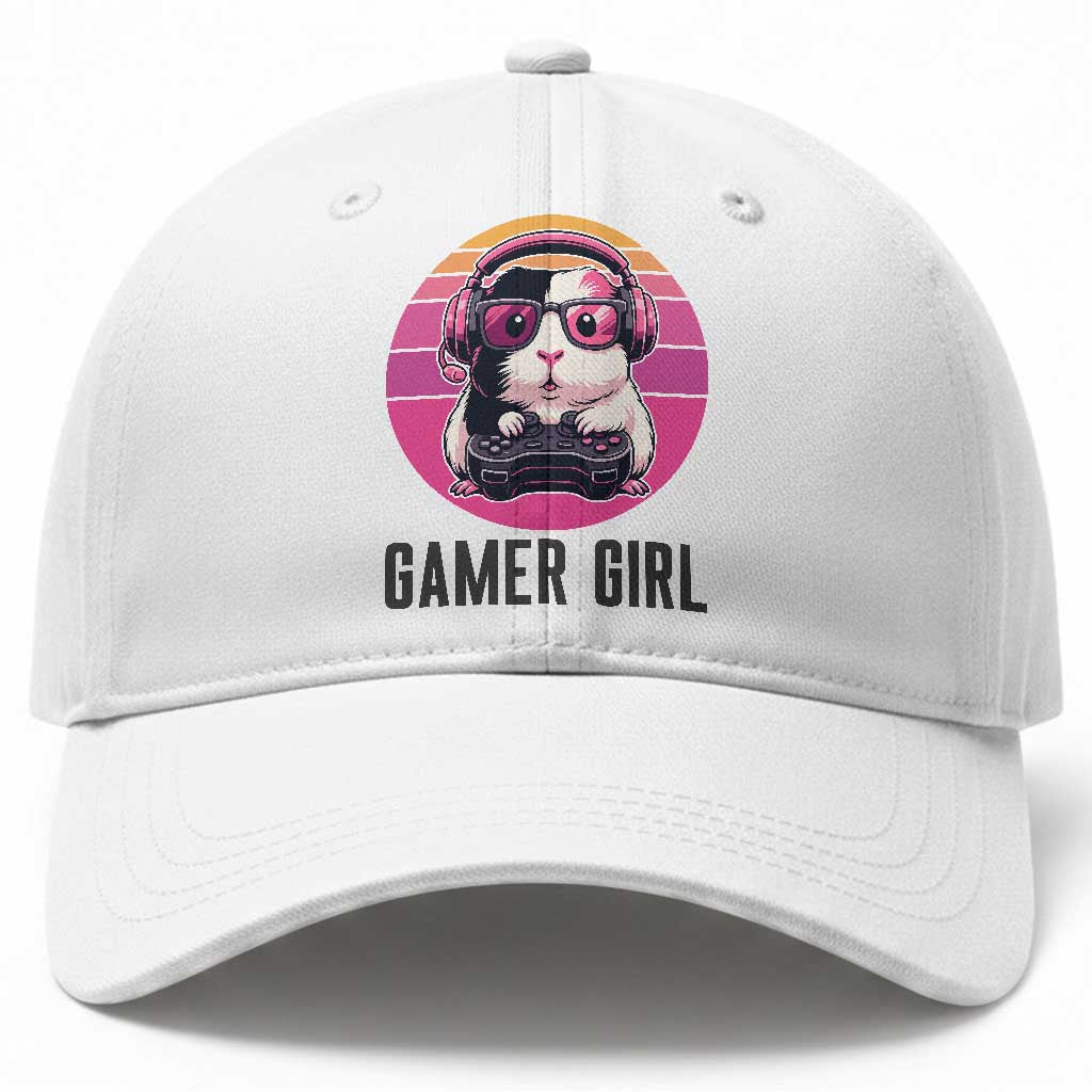 Funny Guinea Pig Video Game Rodent Lover Baseball Cap Gamers Girl Sunset Retro Gift