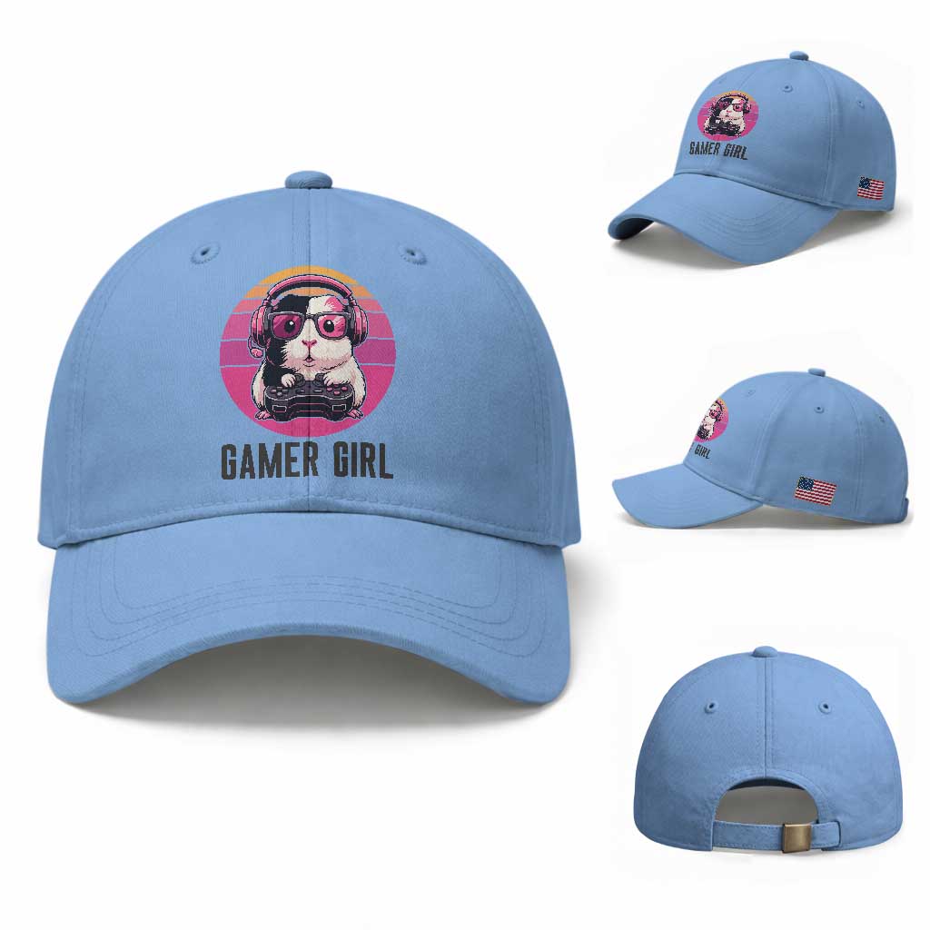 Funny Guinea Pig Video Game Rodent Lover Baseball Cap Gamers Girl Sunset Retro Gift