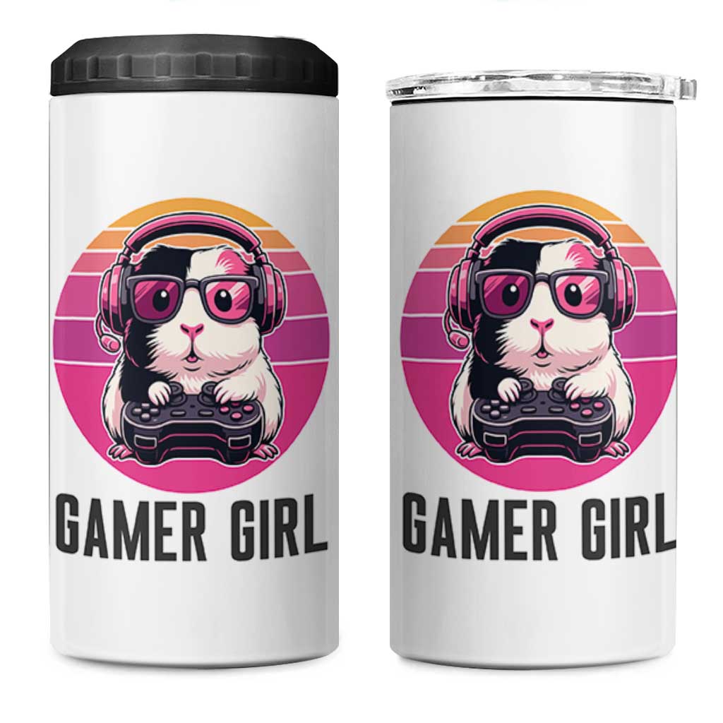Funny Guinea Pig Video Game Rodent Lover 4 in 1 Can Cooler Tumbler Gamers Girl Sunset Retro Gift - Wonder Print Shop