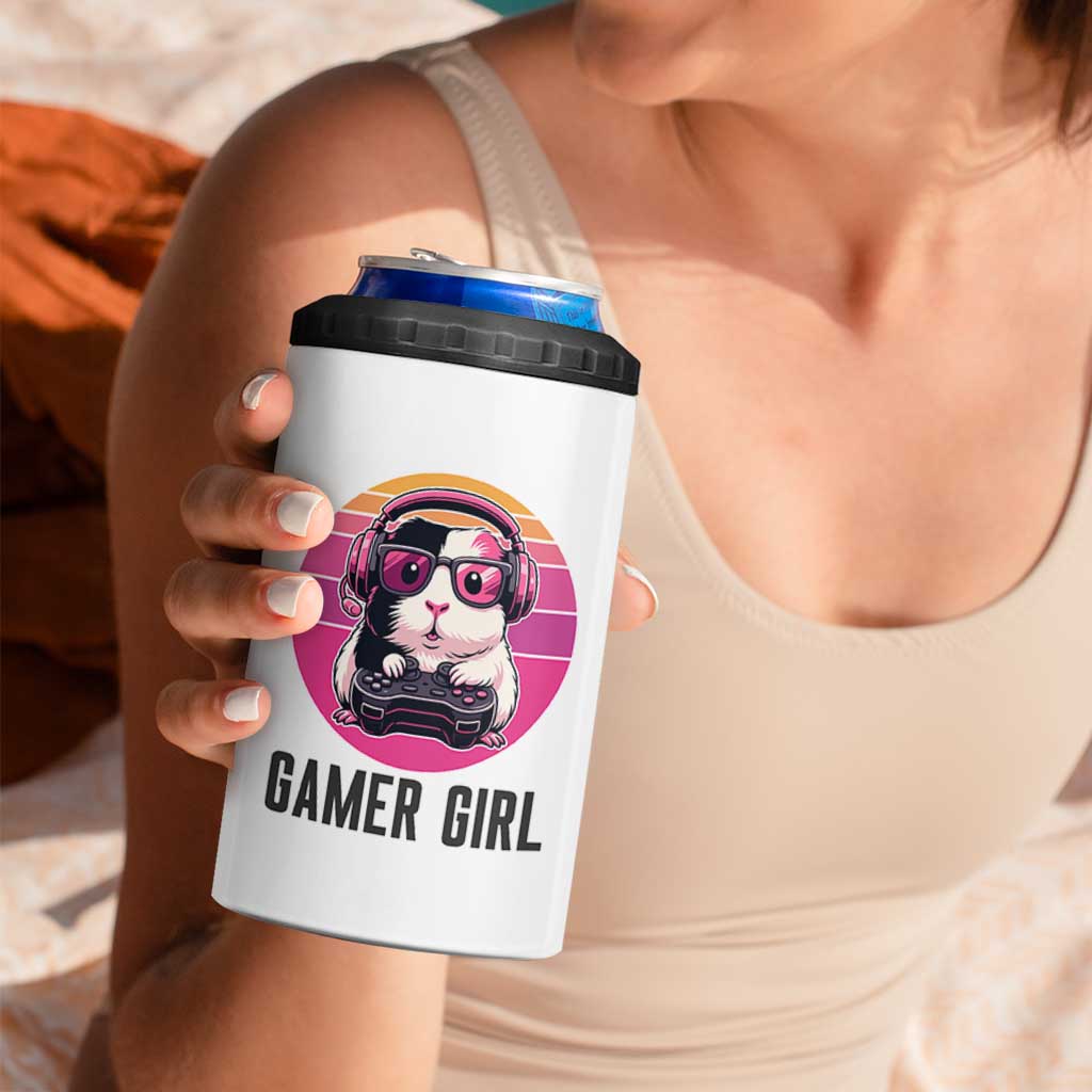 Funny Guinea Pig Video Game Rodent Lover 4 in 1 Can Cooler Tumbler Gamers Girl Sunset Retro Gift - Wonder Print Shop