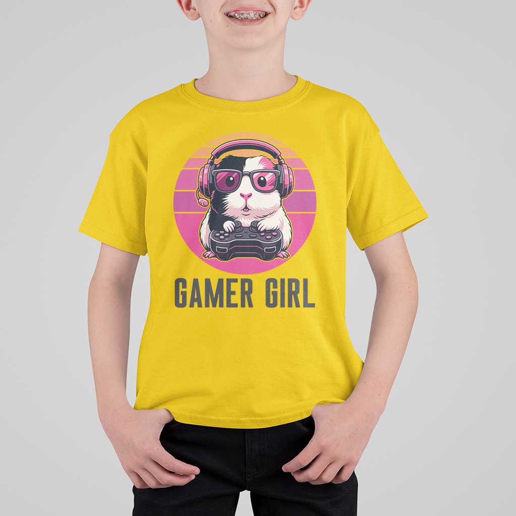 Funny Guinea Pig Video Game Rodent Lover T Shirt For Kid Gamers Girl Sunset Retro Gift - Wonder Print Shop