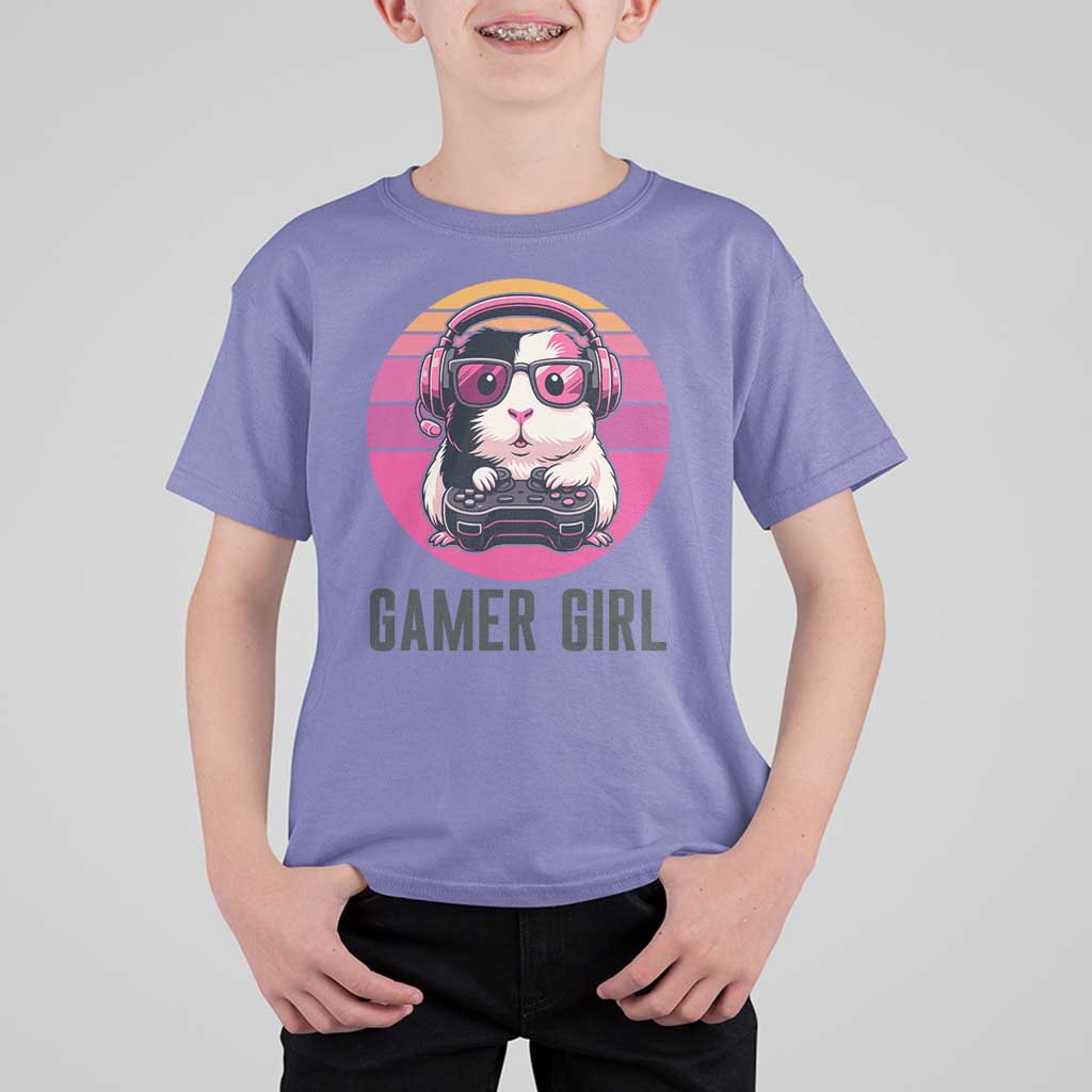 Funny Guinea Pig Video Game Rodent Lover T Shirt For Kid Gamers Girl Sunset Retro Gift - Wonder Print Shop