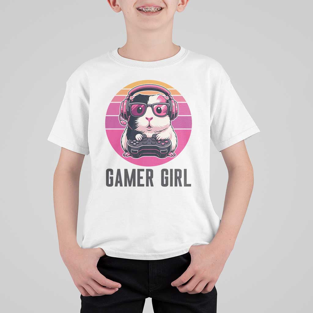 Funny Guinea Pig Video Game Rodent Lover T Shirt For Kid Gamers Girl Sunset Retro Gift - Wonder Print Shop