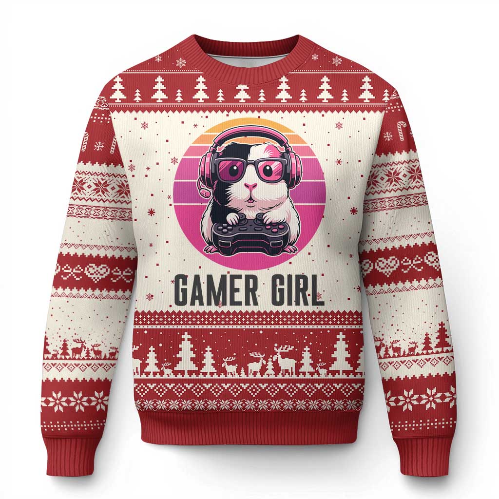Funny Guinea Pig Video Game Rodent Lover Ugly Christmas Sweater Gamers Girl Sunset Retro Gift - Wonder Print Shop