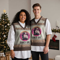 Funny Guinea Pig Video Game Rodent Lover V-Neck Knit Sweater Vest Gamers Girl Sunset Retro Gift - Wonder Print Shop