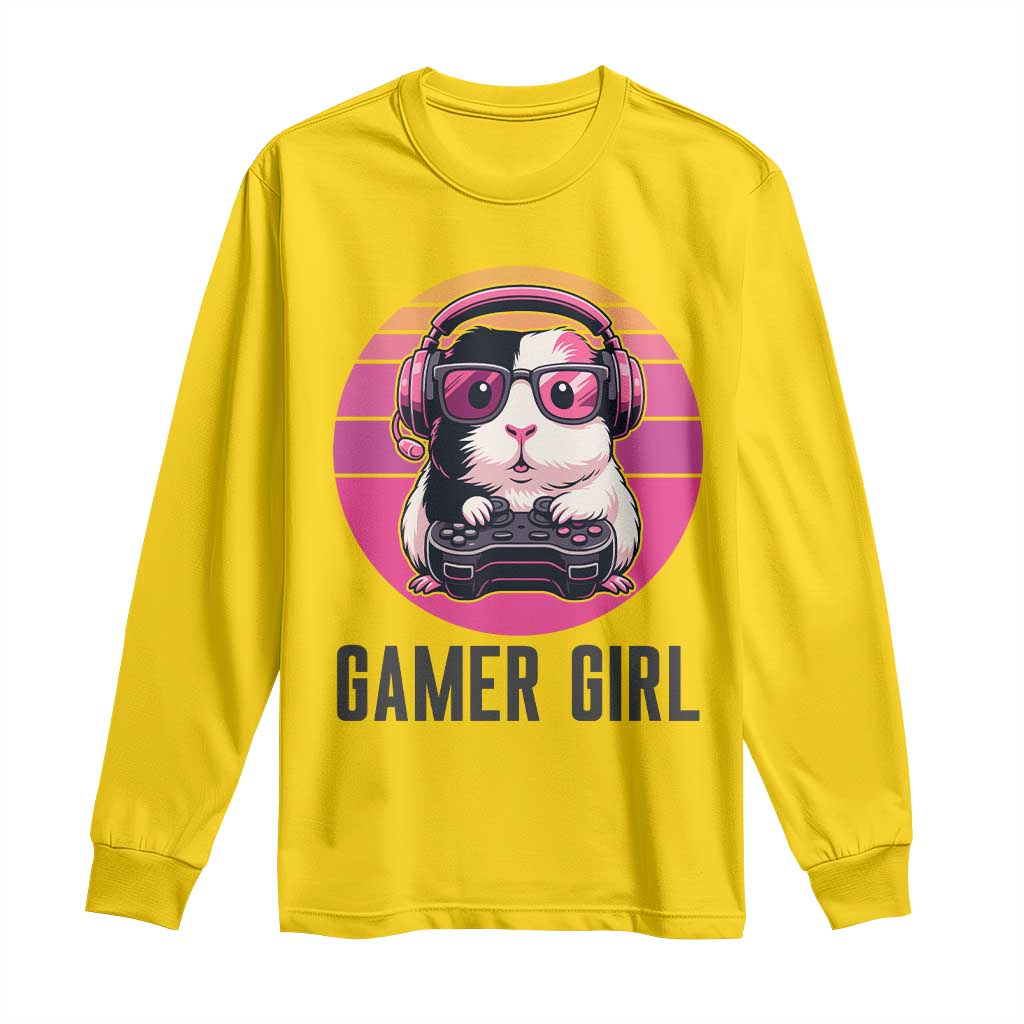 Funny Guinea Pig Video Game Rodent Lover Long Sleeve Shirt Gamers Girl Sunset Retro Gift - Wonder Print Shop