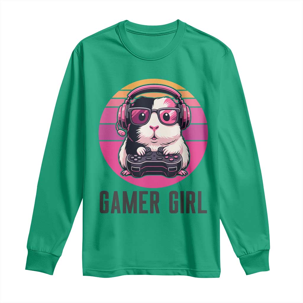 Funny Guinea Pig Video Game Rodent Lover Long Sleeve Shirt Gamers Girl Sunset Retro Gift - Wonder Print Shop