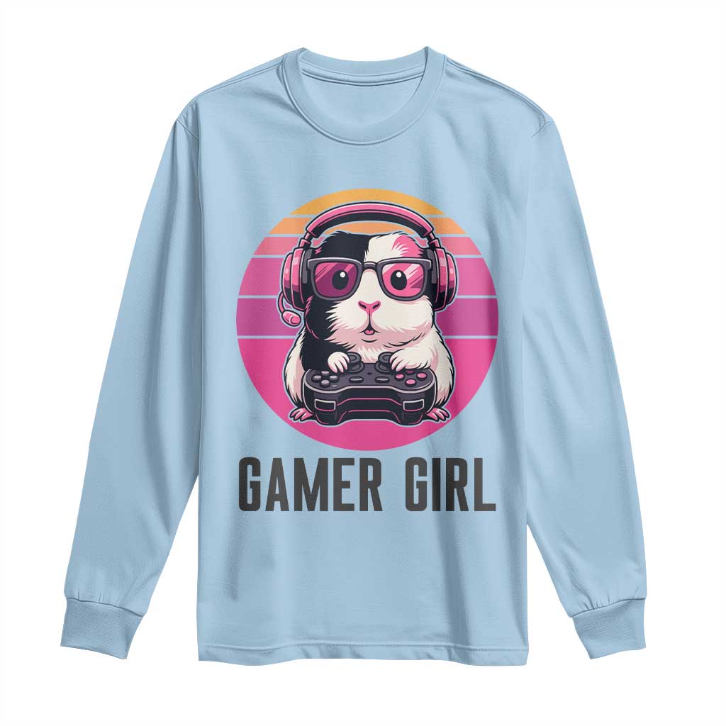 Funny Guinea Pig Video Game Rodent Lover Long Sleeve Shirt Gamers Girl Sunset Retro Gift - Wonder Print Shop