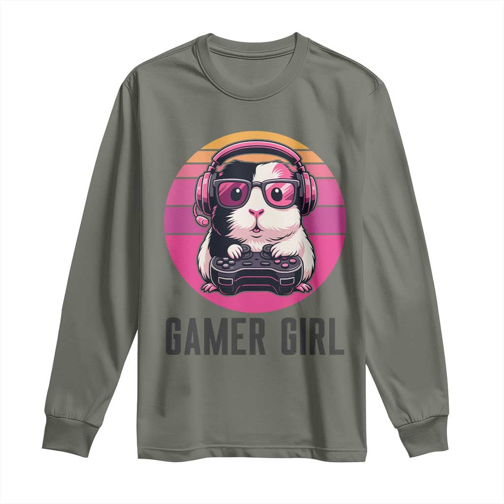 Funny Guinea Pig Video Game Rodent Lover Long Sleeve Shirt Gamers Girl Sunset Retro Gift - Wonder Print Shop