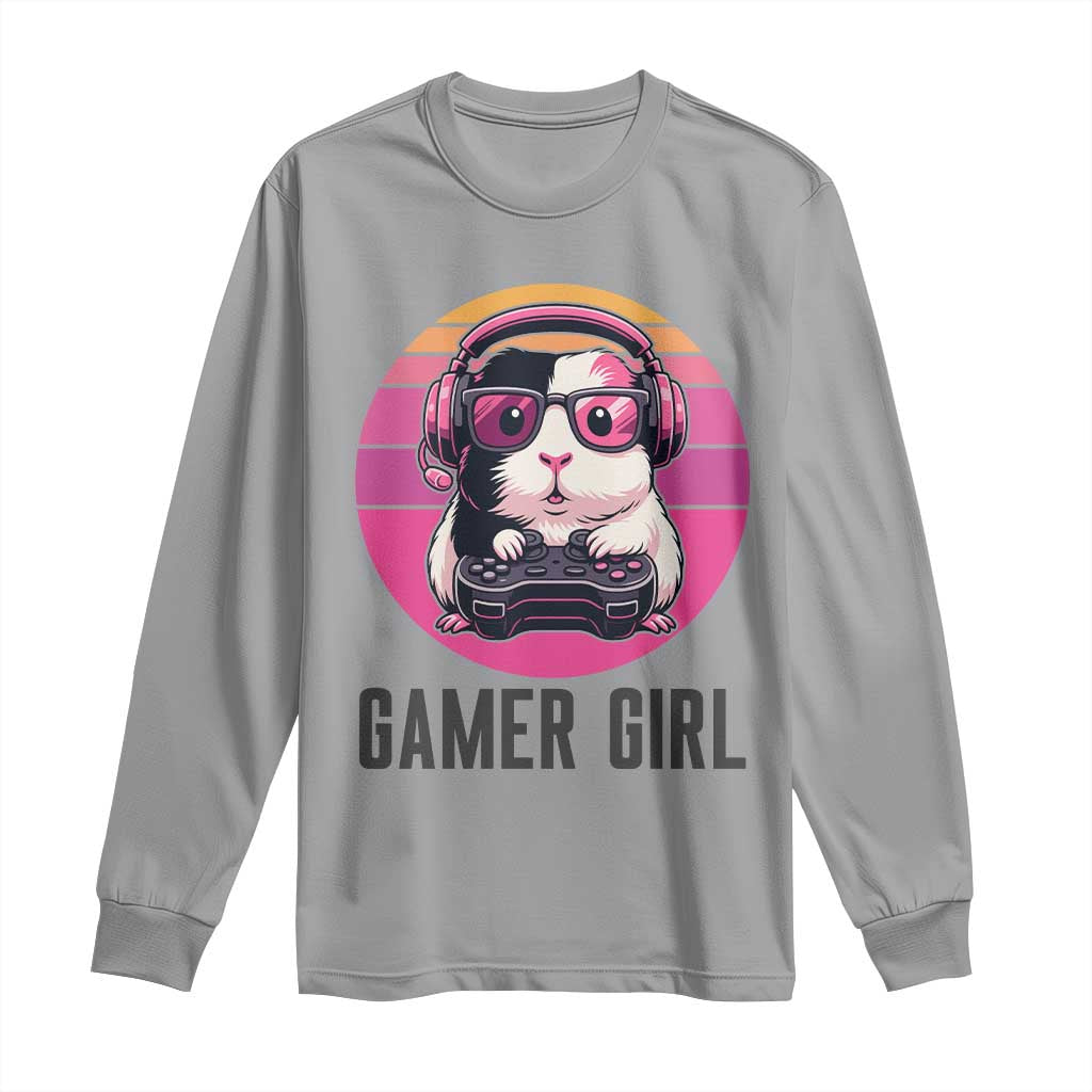 Funny Guinea Pig Video Game Rodent Lover Long Sleeve Shirt Gamers Girl Sunset Retro Gift - Wonder Print Shop