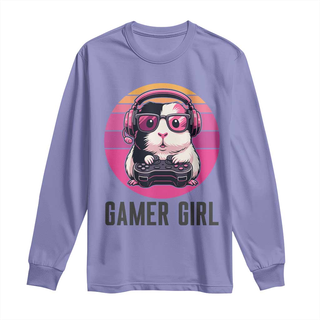 Funny Guinea Pig Video Game Rodent Lover Long Sleeve Shirt Gamers Girl Sunset Retro Gift - Wonder Print Shop
