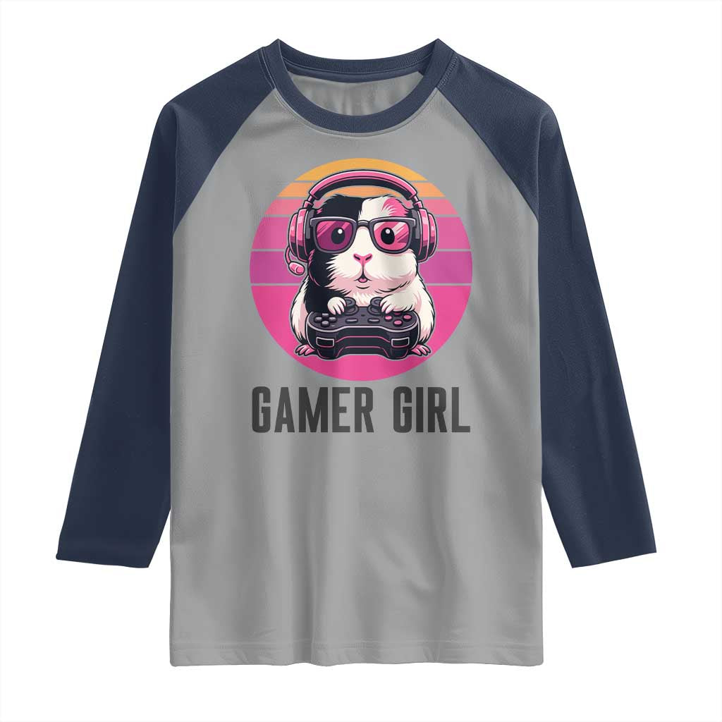Funny Guinea Pig Video Game Rodent Lover Raglan Shirt Gamers Girl Sunset Retro Gift - Wonder Print Shop