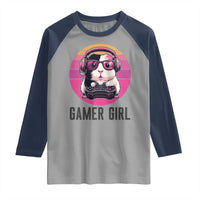 Funny Guinea Pig Video Game Rodent Lover Raglan Shirt Gamers Girl Sunset Retro Gift - Wonder Print Shop