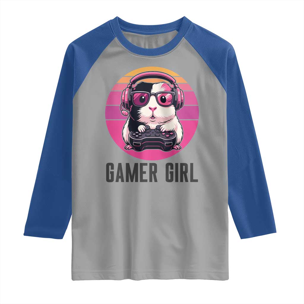 Funny Guinea Pig Video Game Rodent Lover Raglan Shirt Gamers Girl Sunset Retro Gift - Wonder Print Shop