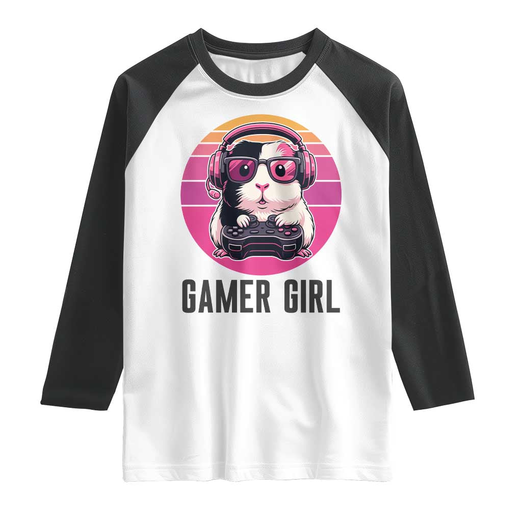 Funny Guinea Pig Video Game Rodent Lover Raglan Shirt Gamers Girl Sunset Retro Gift - Wonder Print Shop