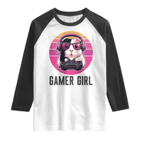 Funny Guinea Pig Video Game Rodent Lover Raglan Shirt Gamers Girl Sunset Retro Gift - Wonder Print Shop