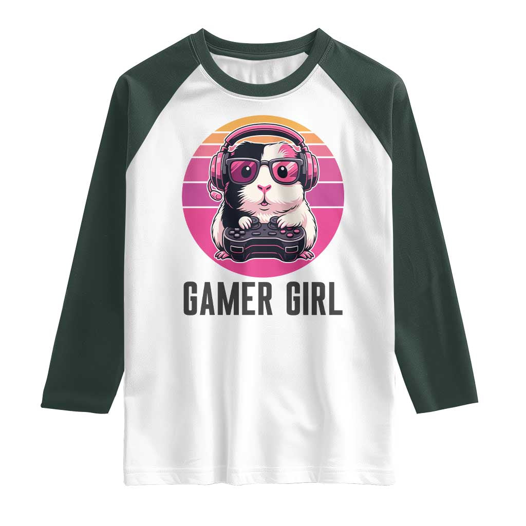 Funny Guinea Pig Video Game Rodent Lover Raglan Shirt Gamers Girl Sunset Retro Gift - Wonder Print Shop