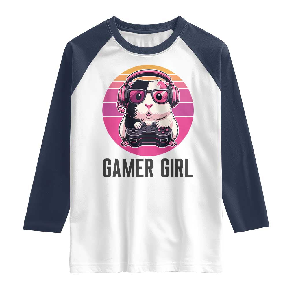 Funny Guinea Pig Video Game Rodent Lover Raglan Shirt Gamers Girl Sunset Retro Gift - Wonder Print Shop