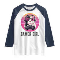 Funny Guinea Pig Video Game Rodent Lover Raglan Shirt Gamers Girl Sunset Retro Gift - Wonder Print Shop