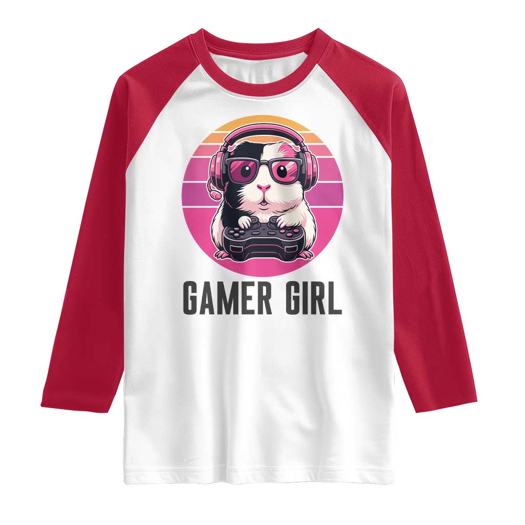 Funny Guinea Pig Video Game Rodent Lover Raglan Shirt Gamers Girl Sunset Retro Gift - Wonder Print Shop