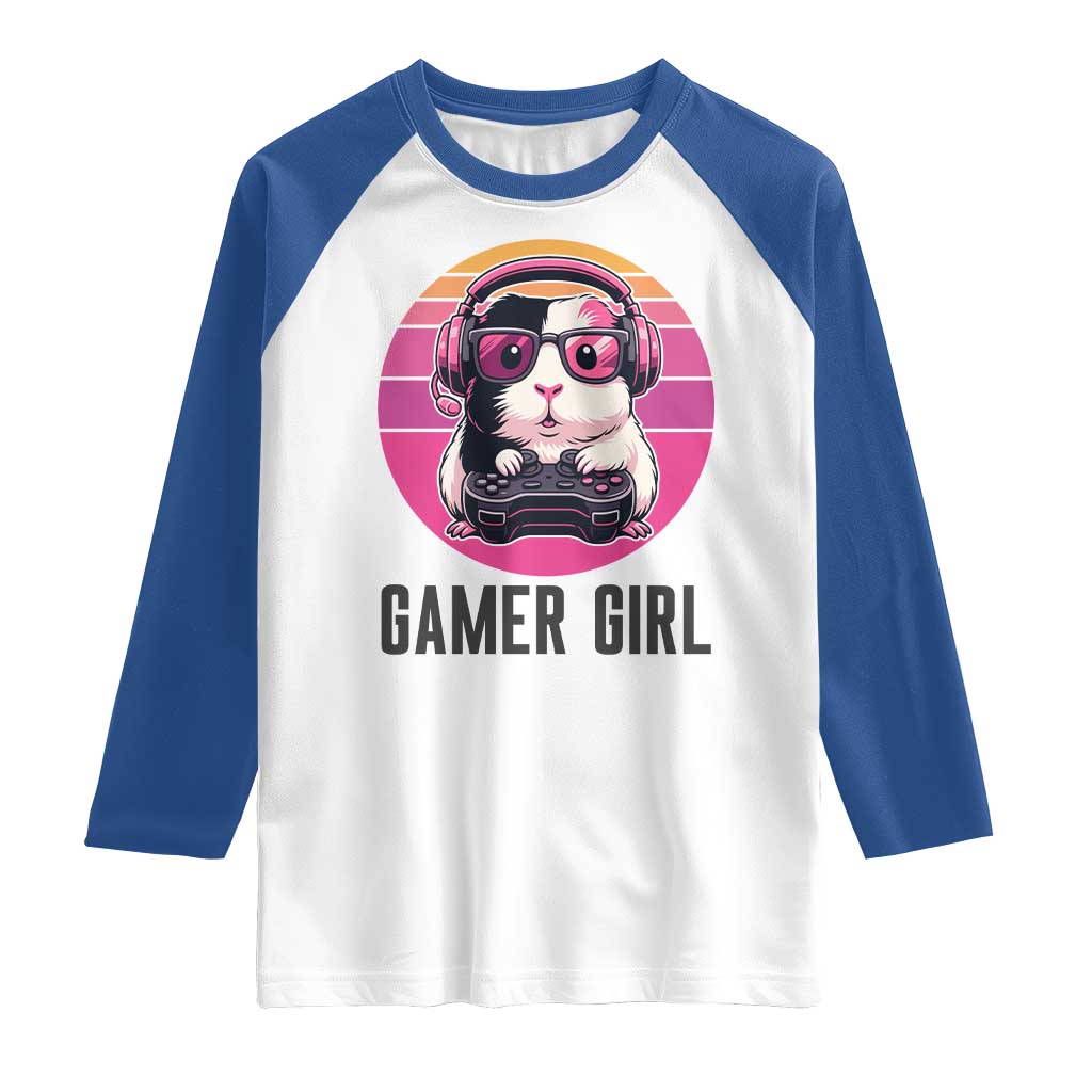 Funny Guinea Pig Video Game Rodent Lover Raglan Shirt Gamers Girl Sunset Retro Gift - Wonder Print Shop