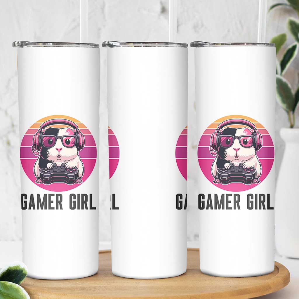 Funny Guinea Pig Video Game Rodent Lover Skinny Tumbler Gamers Girl Sunset Retro Gift - Wonder Print Shop