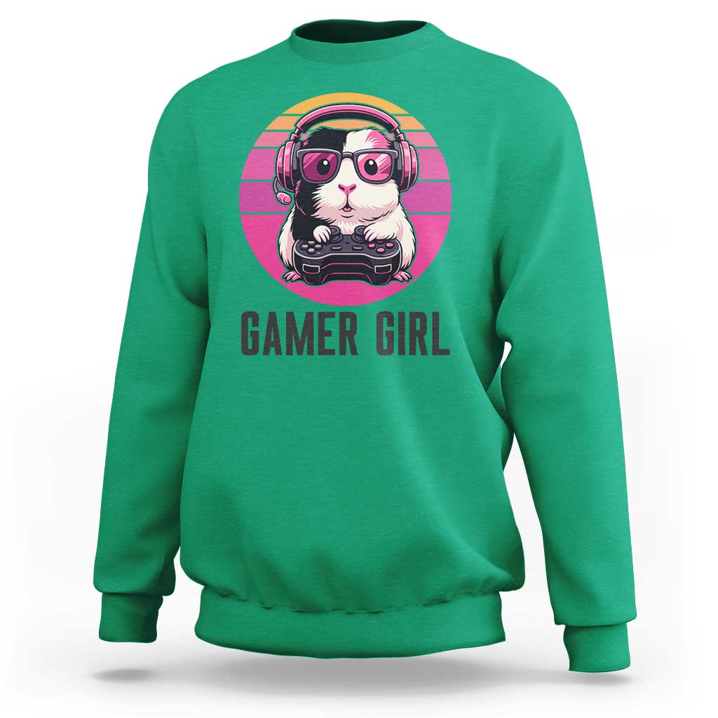 Funny Guinea Pig Video Game Rodent Lover Sweatshirt Gamers Girl Sunset Retro Gift - Wonder Print Shop
