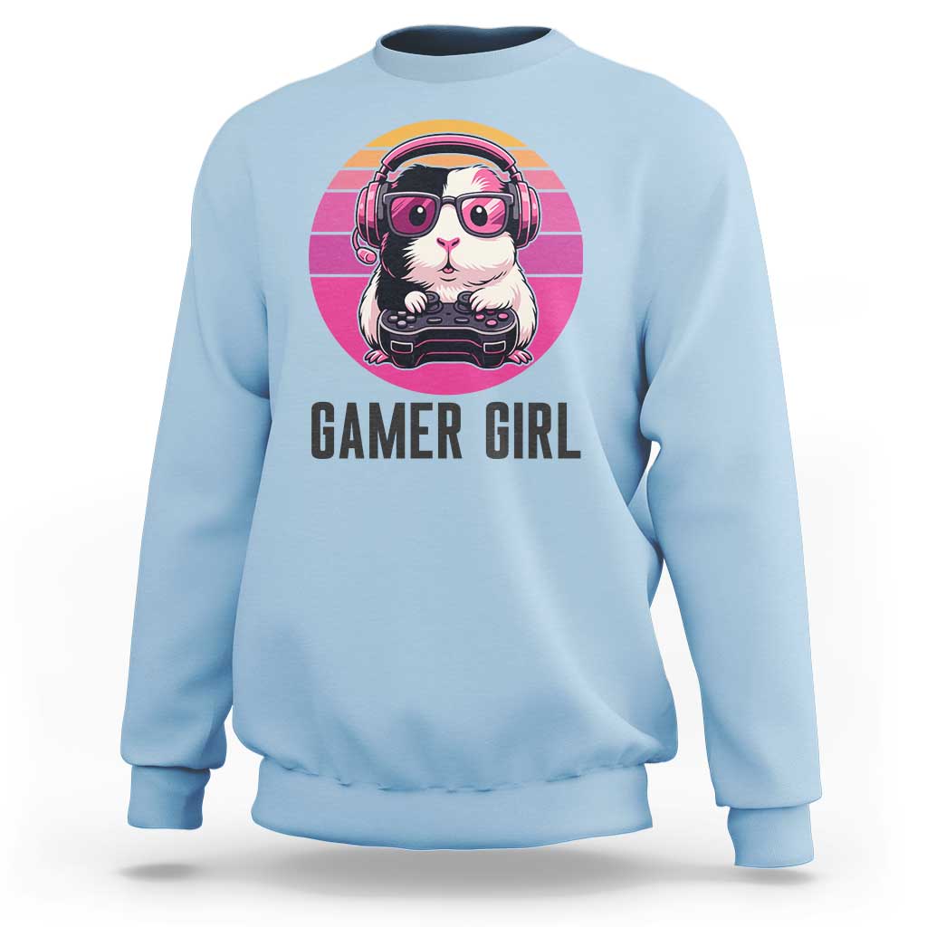 Funny Guinea Pig Video Game Rodent Lover Sweatshirt Gamers Girl Sunset Retro Gift - Wonder Print Shop