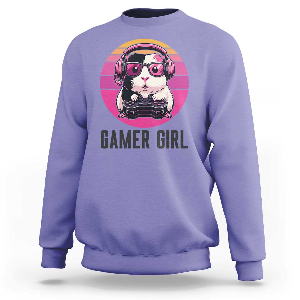 Funny Guinea Pig Video Game Rodent Lover Sweatshirt Gamers Girl Sunset Retro Gift - Wonder Print Shop
