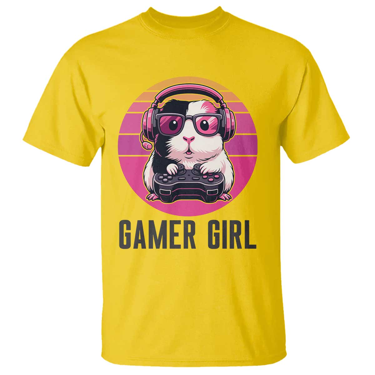 Funny Guinea Pig Video Game Rodent Lover T Shirt Gamers Girl Sunset Retro Gift - Wonder Print Shop