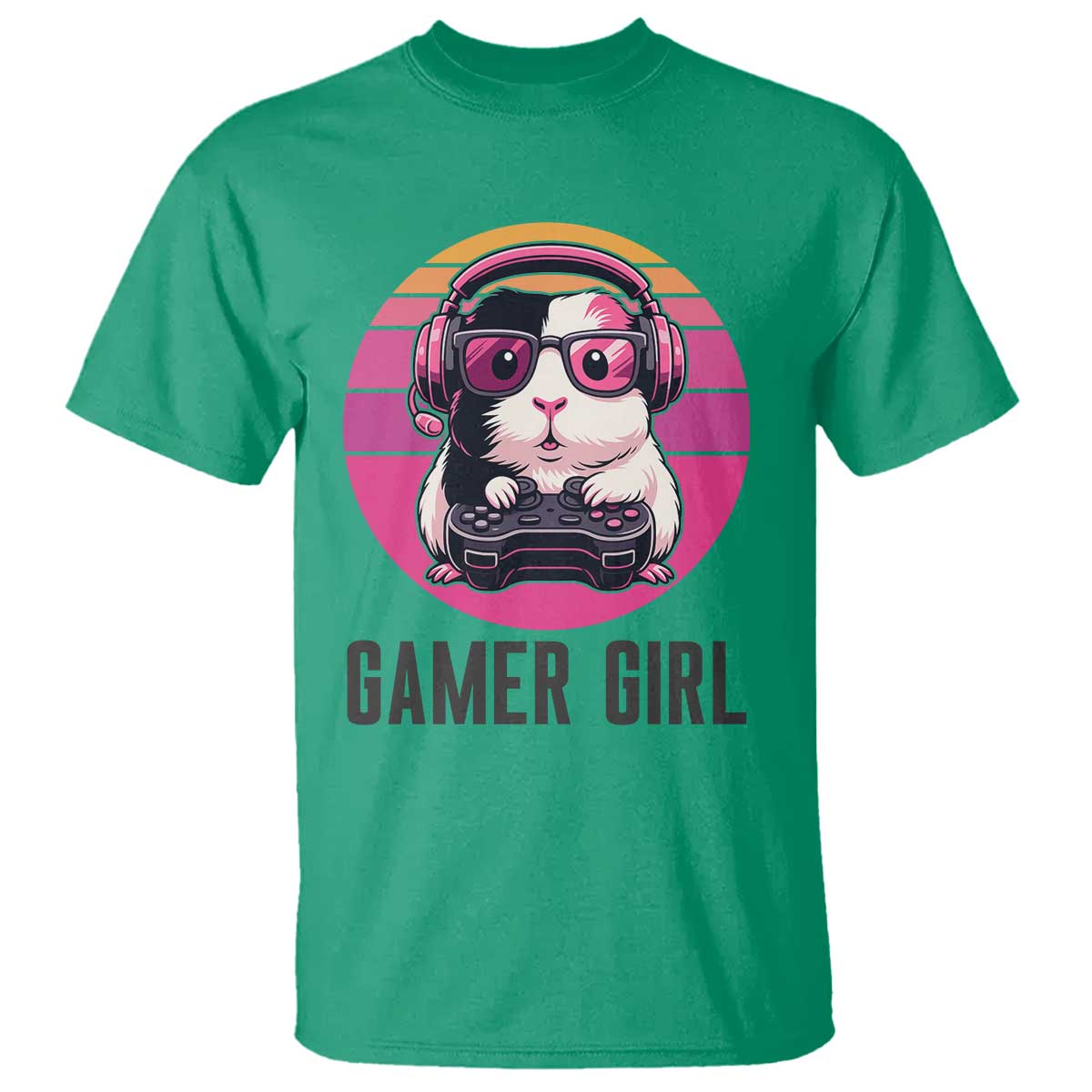 Funny Guinea Pig Video Game Rodent Lover T Shirt Gamers Girl Sunset Retro Gift - Wonder Print Shop