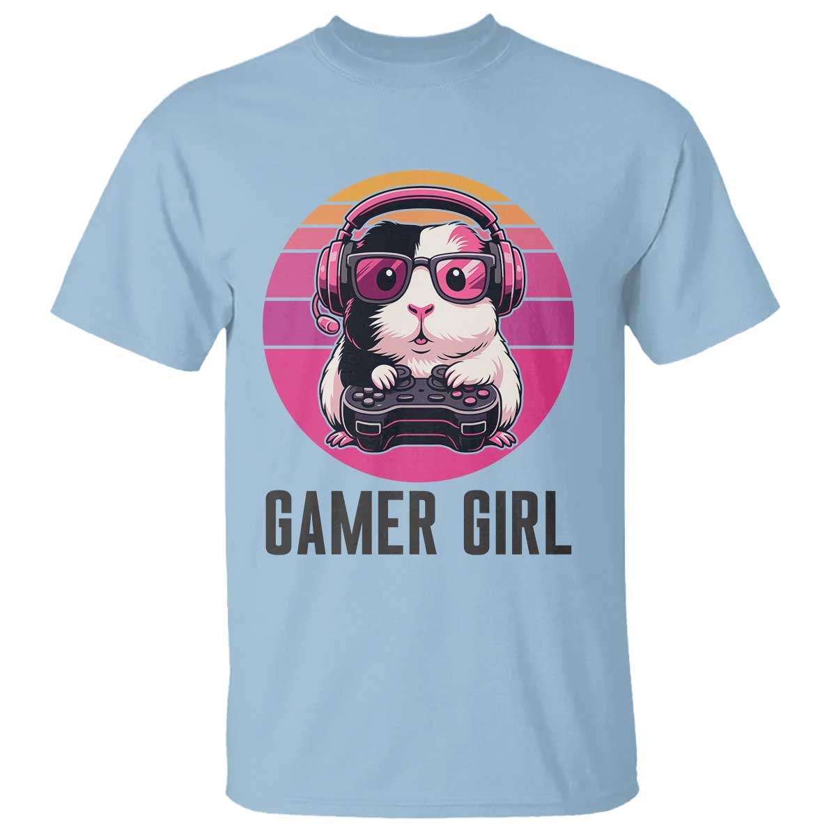 Funny Guinea Pig Video Game Rodent Lover T Shirt Gamers Girl Sunset Retro Gift - Wonder Print Shop
