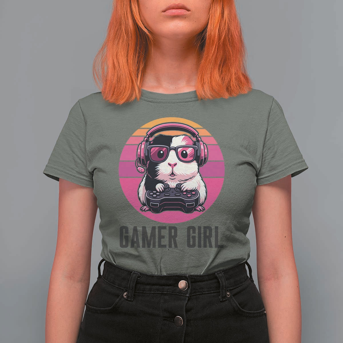 Funny Guinea Pig Video Game Rodent Lover T Shirt For Women Gamers Girl Sunset Retro Gift - Wonder Print Shop